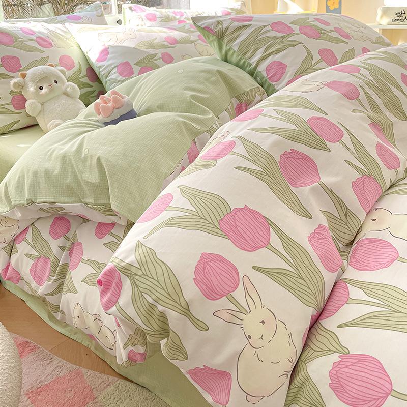 Bedding Four-piece Set Printed Skin-friendly Water Wash Sheets Quilt Cover Pillowcase Set