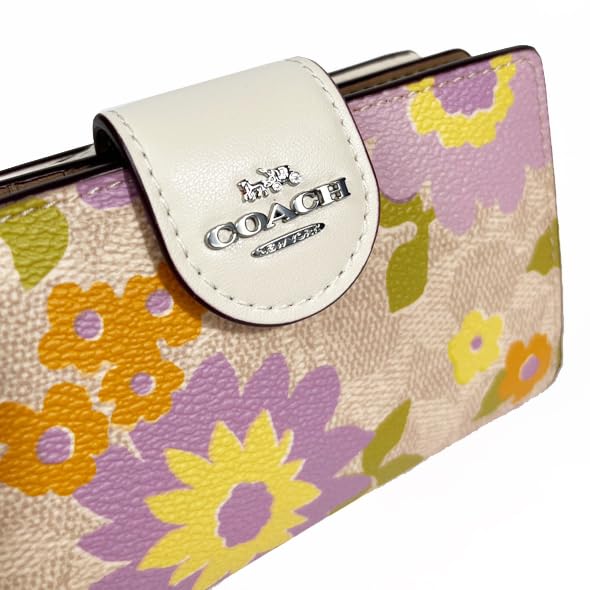 Coach CBO30 Mittlere Reißverschluss-Geldbörse mit Signature-Blumenmuster in Sandfarbe, Canvas, Print, Mehrfarbig, SV/SAS, Damen [Auslaufartikel]