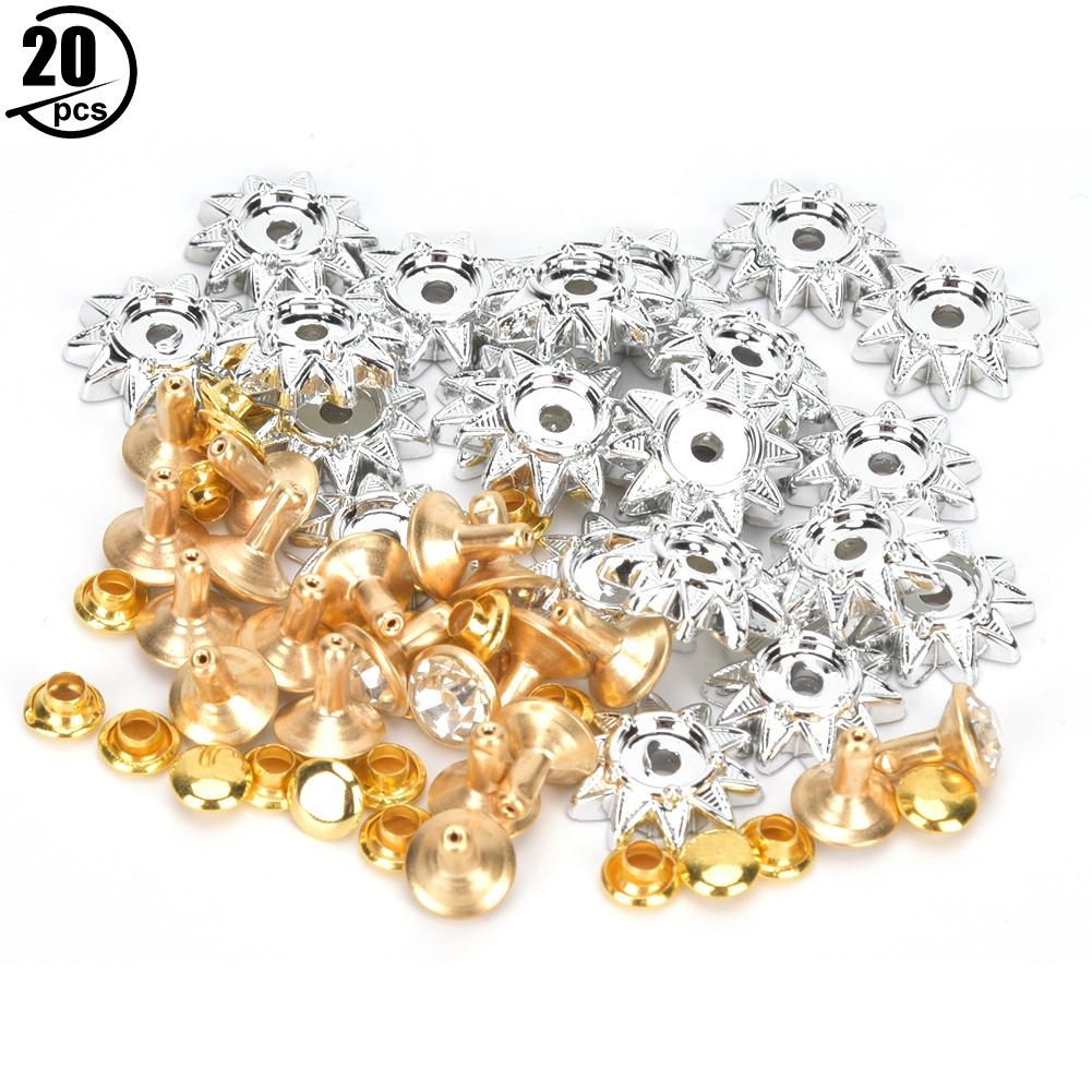 

20 Sets Sunflower Shaped Rivets Kit Clothes Bags DIY Decoration Glass Diamond RivetsWhite Glass Diamond