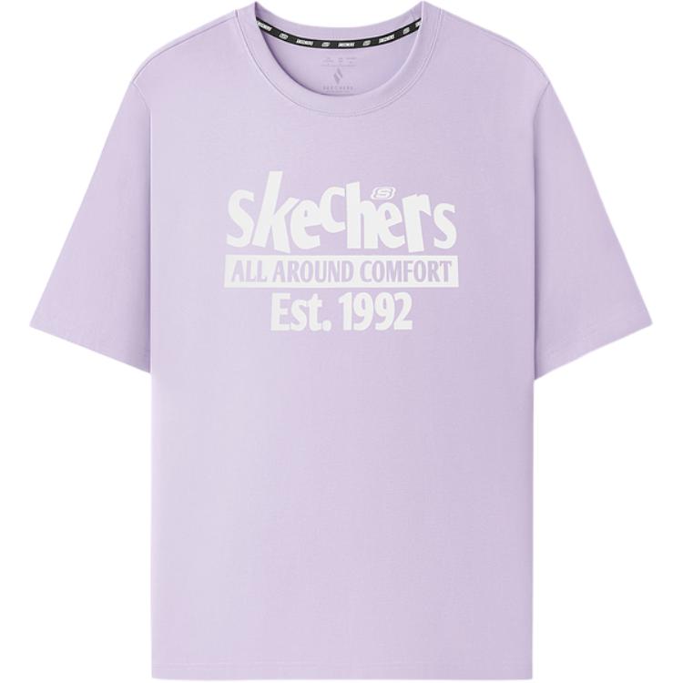 Skechers Versatile Fashion Comfortable Short Sleeve T-Shirt Unisex tops Light-Snow-Blue L225U144-00EW XS