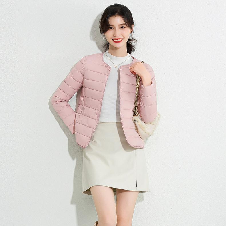 Round Neck Inner Lining Cotton Jacket for Women's Winter Slim Base V-neck Solid Color Warm Short and Lightweight Cotton Jacket