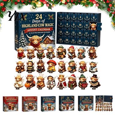 Desktop Holiday Ornaments 24 Days of 3D Highland Cow Christmas Advent Calendar, Cute Farm Gift for Boys Girls Cattle Countdown Calendar with
