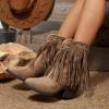 Damenstiefel 2026 Herbstmode Quaste Wildleder Matt Slip-on Western Cowboy Stiefel Sexy Spitze Mittlerer Absatz Reitstiefel
