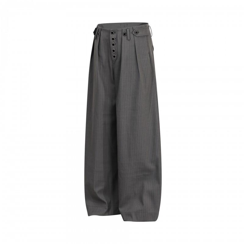26001 American Trendy High Street Neutral Draped Old Money Style Button Fly Loose Tapered Casual Trousers
