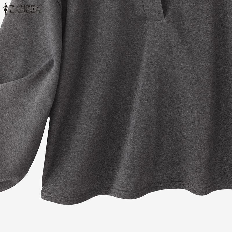 ZANZEA Women Casual Turn Down Collar Loose Long Sleeve Autumn Tee Tops