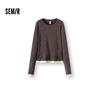Semir Women's Ruffle Hem Slim Fit Thermal Long Sleeve T-Shirt