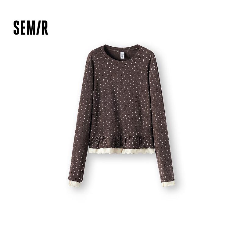 Semir Women's Ruffle Hem Slim Fit Thermal Long Sleeve T-Shirt