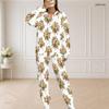 Women Plus Size White Floral Printed Round Neck Long Sleeve Top And Pants Set