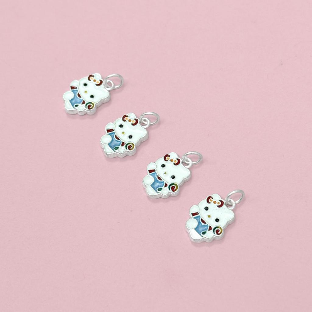 S999 Sterling Silver Cartoon Kitty Pendant Charm for DIY Bracelet Necklace Jewelry with Braided Rope Accessories