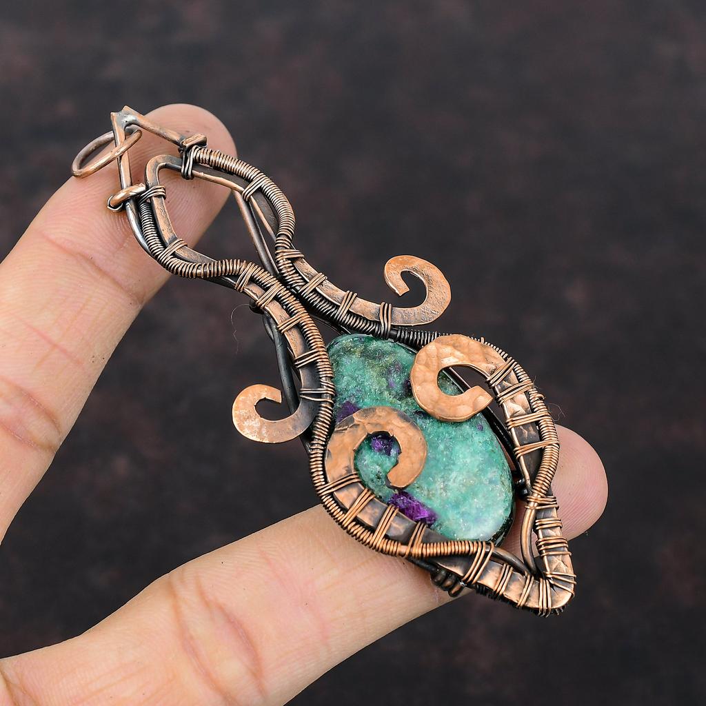 Ruby Fuchsite Pendant Copper Wire Wrapped Pendant Elegant Pendant Wonderful Copper Jewelry Handmade Original Gemstone Pendant Gift For Women