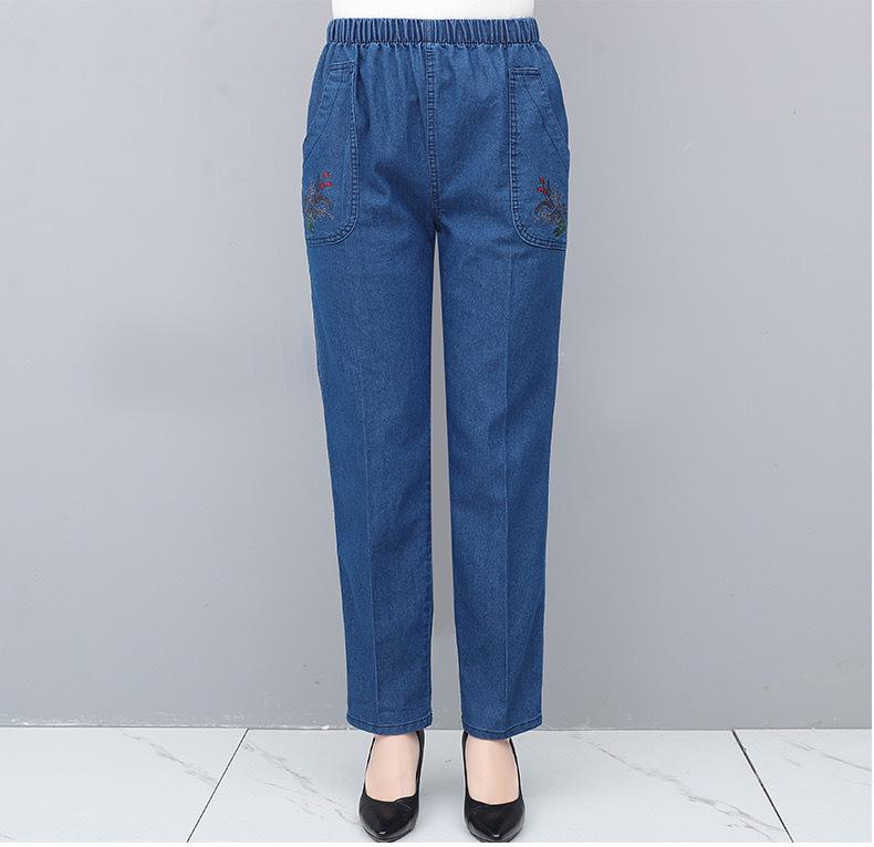 Women's Spring 2024 High-Waisted Elastic Straight-Leg Loose Jeans for Middle-Aged & Elderly