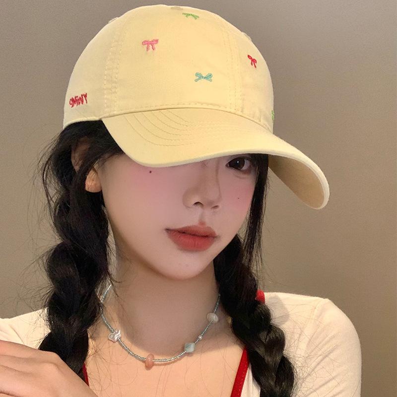 Korean Cute Embroidered Bow Yellow Baseball Cap Women's Spring Summer Face Small Cap Simple Versatile Travel Sun Baseball Cap
