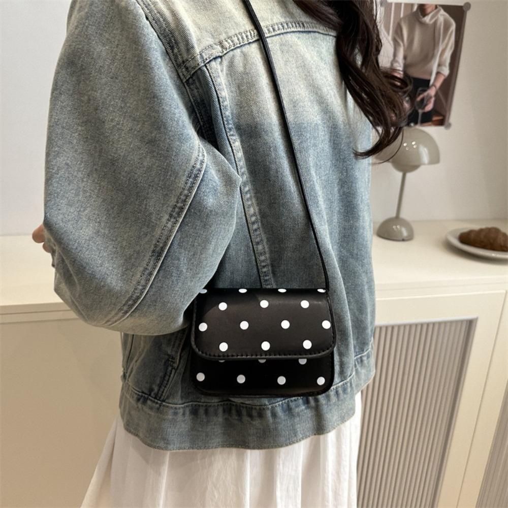 Fashionable Polka Dot Print Mini Shoulder Bag PU Material Polyester Lining Crossbody Bag Lightweight Women's Bag Women