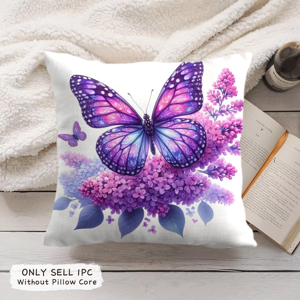 Butterfly and flower Cushion Cover Soft Short Plush Pillow Cover Smooth Cozy Texture Aesthetic Cushion Case Home Decor