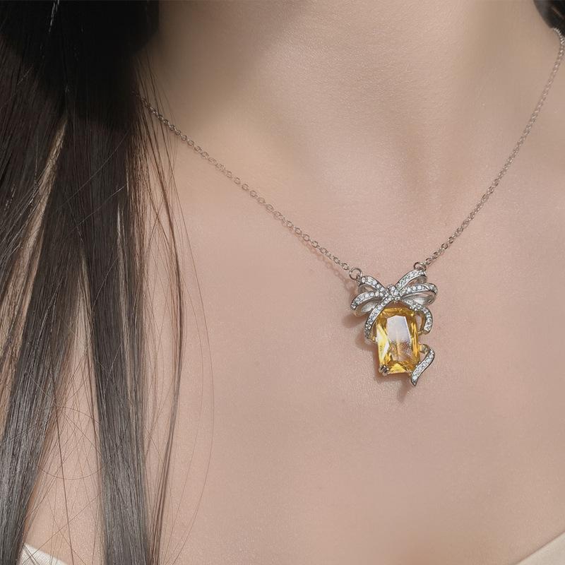 Аквамариновая Синяя Бант Легкая Роскошь Ключица Ожерелье для Женщин