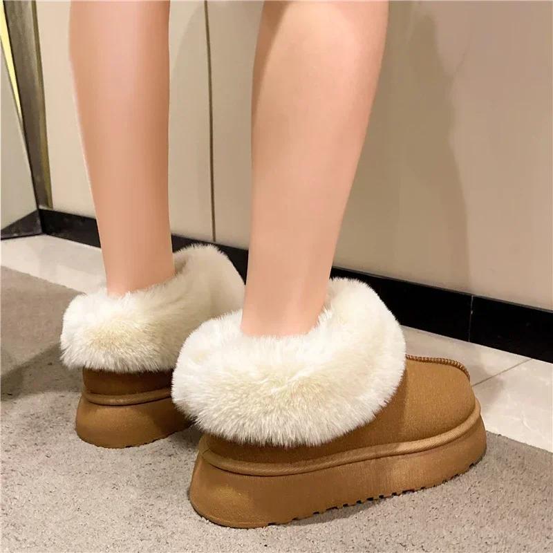 Nové teplé boty Dámské Zimní ploché boty Krátké plyšové kozačky ke kotníku do sněhu Ležérní boty Sportovní semišové Motocyklové boty Platforma