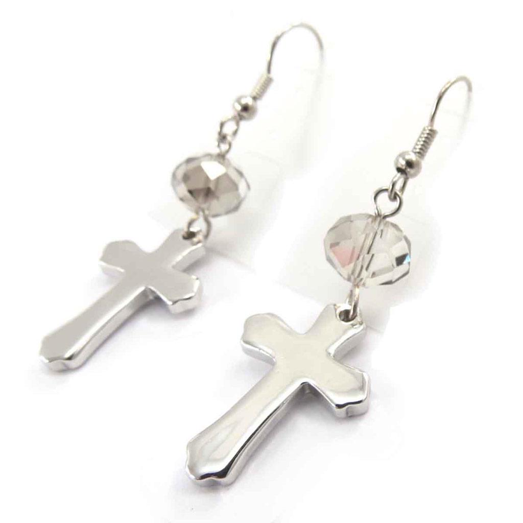 Les Trésors De Lily [J8158] - Silver 'Cross' Designer Earrings