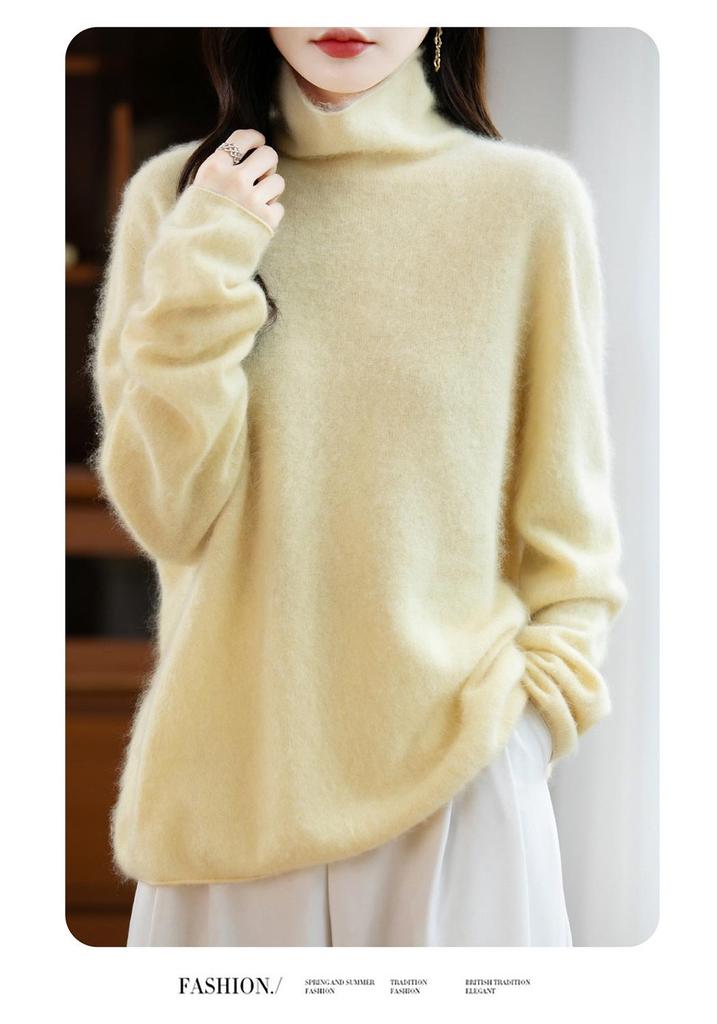 Women's Seamless Mock Neck Brushed Wool Sweater – Cozy Base Layer for Autumn & Winter