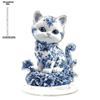 2D Blue White Porcelain Cat Ornament with Acrylic Bracket - Waterproof Multi Functional Home, Office, and Cafe Stand Ornaments