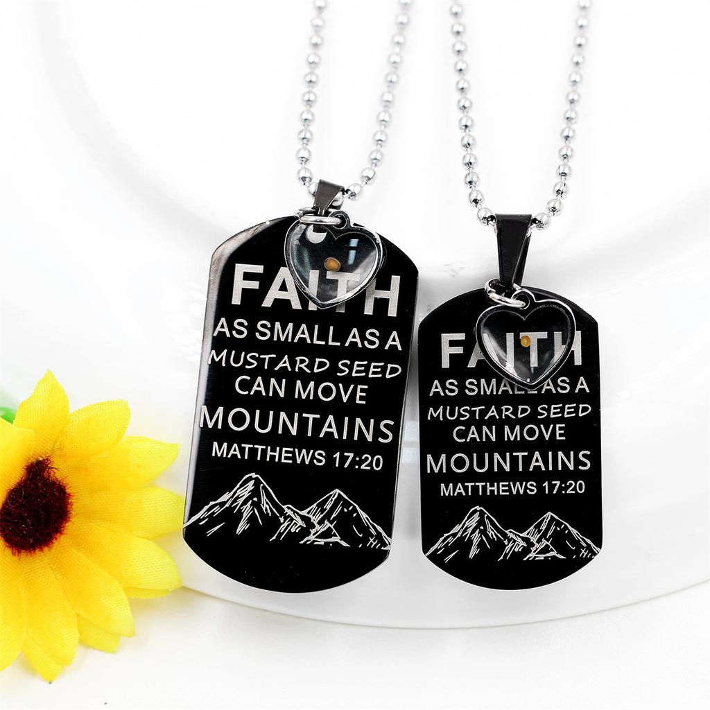 Couple Necklace Dog Tag Pendant Engraved Faith Small As Mustard Seed