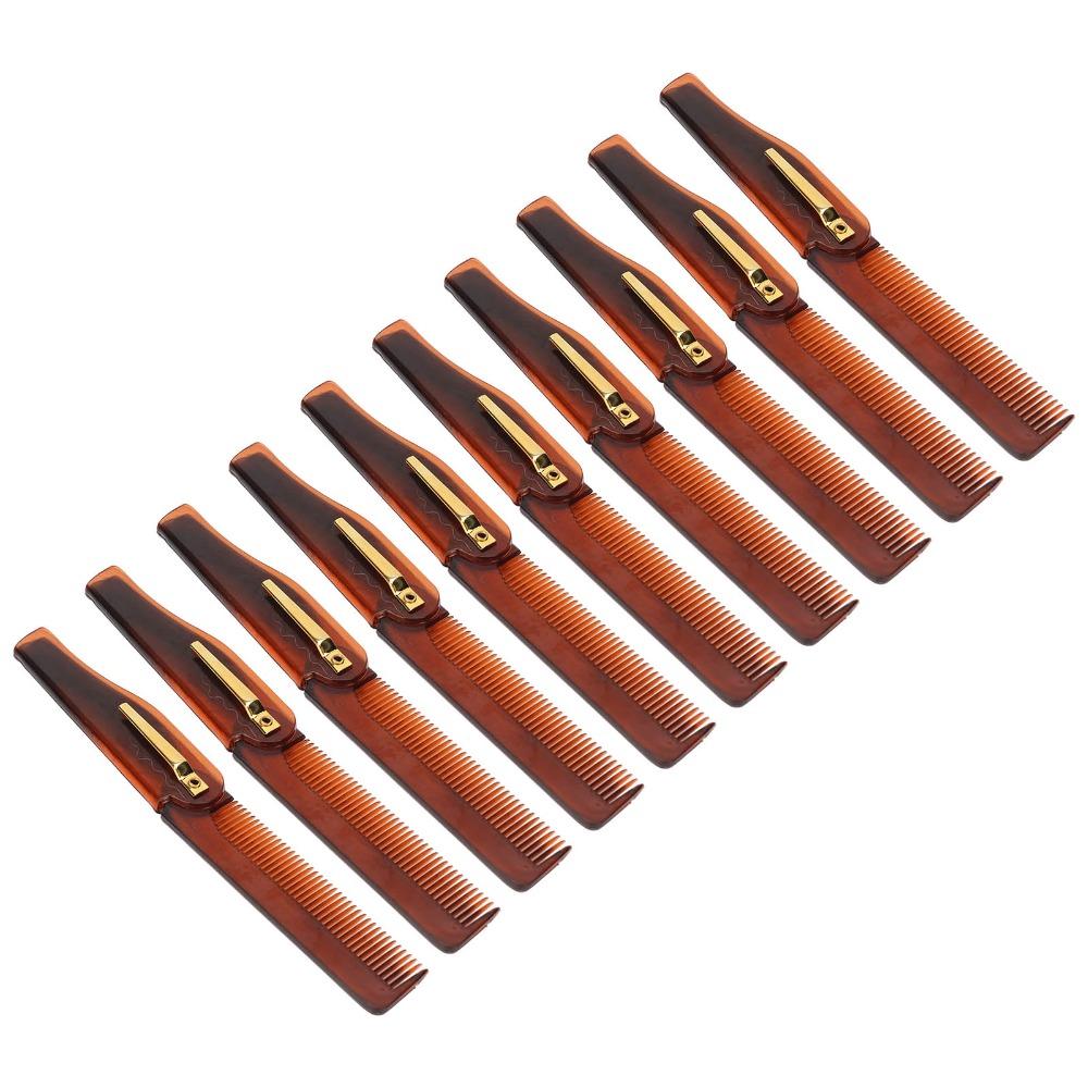 10pcs Brown Folding Pocket Comb Gold Buckle Handmade Comb Portable Fine Tooth Comb For Men