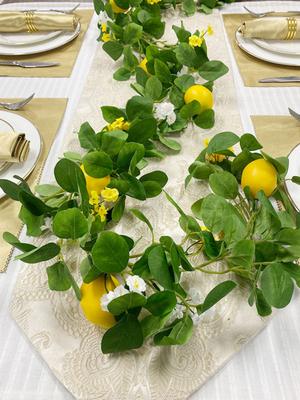 2 Guirnaldas con Limones Flores Densas Guirnalda Artificial de Limones Enredadera de Vegetación de Primavera Verano para Puerta Pared Repisa Boda Fiesta Decoraciones de Mesa