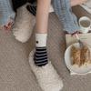 Women's Autumn and Winter Thickened Warm Button Striped Splicing Wool Boneless Tube Pile Socks