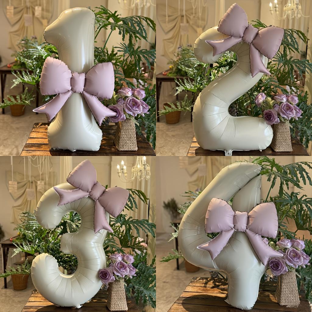 2 pcs/set 32inch cream digital with pink bow aluminum foil balloons suitable for decorating outdoor party scenes for birthdays