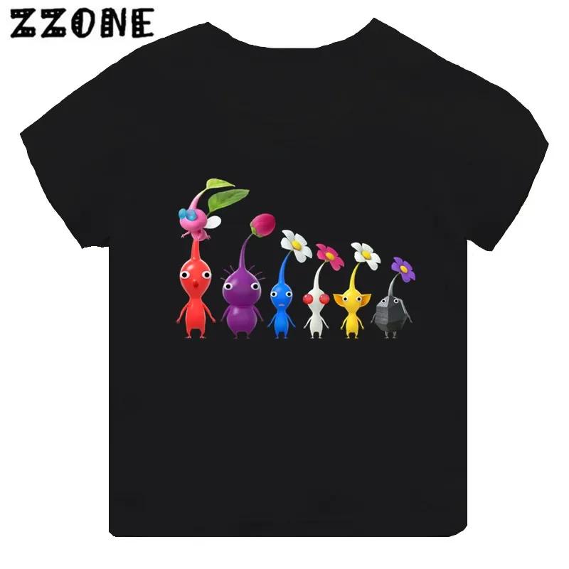 Hot Sale Video Game Pikmin 4 Print Cartoon Kids T-shirt Girls Clothes Baby Boys Black Short Sleeve T Shirt Children Tops,TH5868