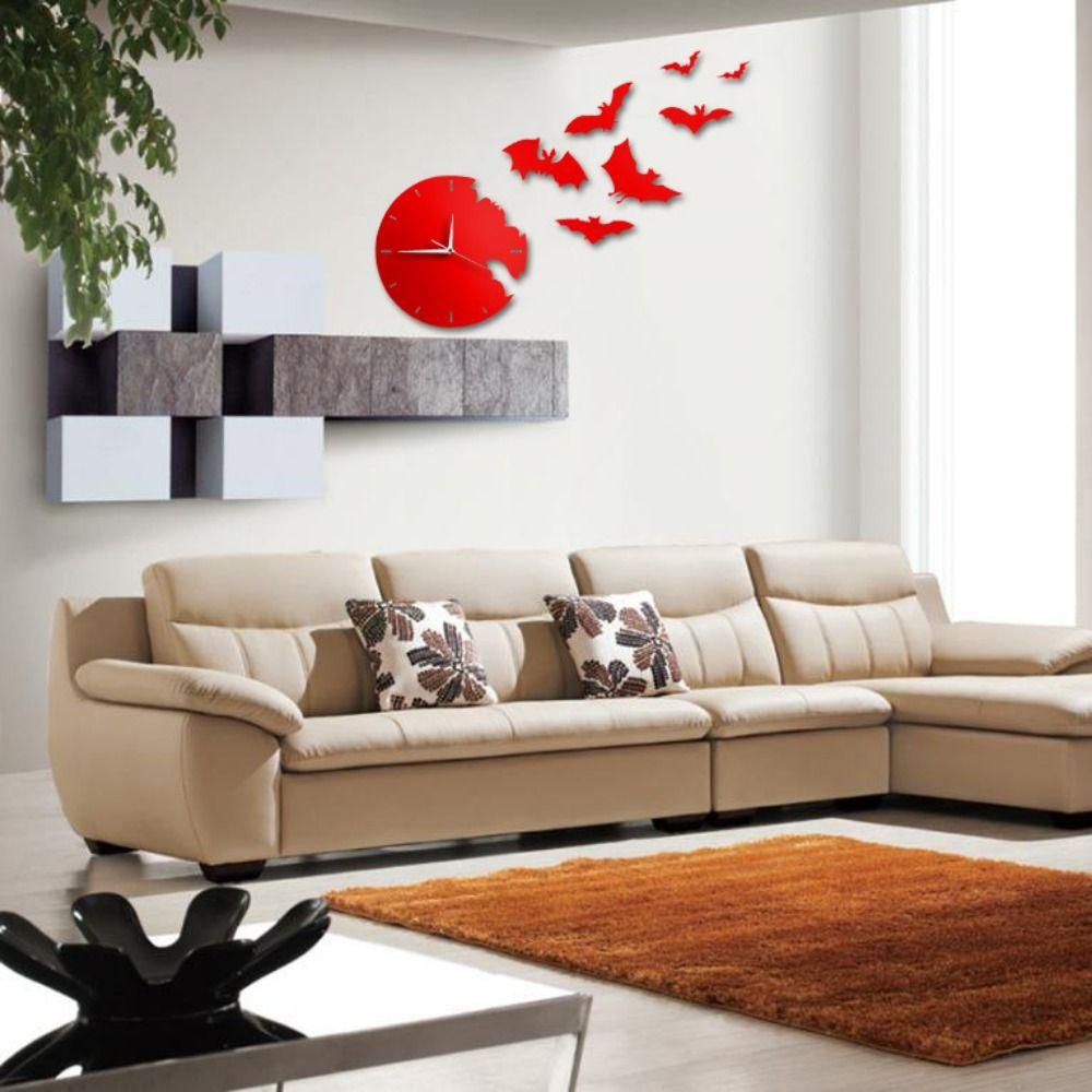 Bat Shaped Wall Hanging Clock Household Halloween Decortions Decorative Clock Kids Bedroom