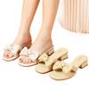 Soft Leather Thick Heel Slippers Women's Medium Heel 2025 New Summer Fashion Outer Wear Bow Open Toe High Heel Cool Slippers Women