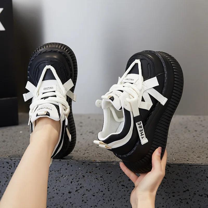 Fashion 8.5CM Street Tide Wide Toe Women Sneakers Fashion High Brand Ladies Flat Skateboard Shoes Students Platform Chunky Shoe