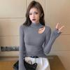 Women's Black Ribbed Slimming Semi-High Neck Knitted Top - Long Sleeve Autumn/Winter Fashion