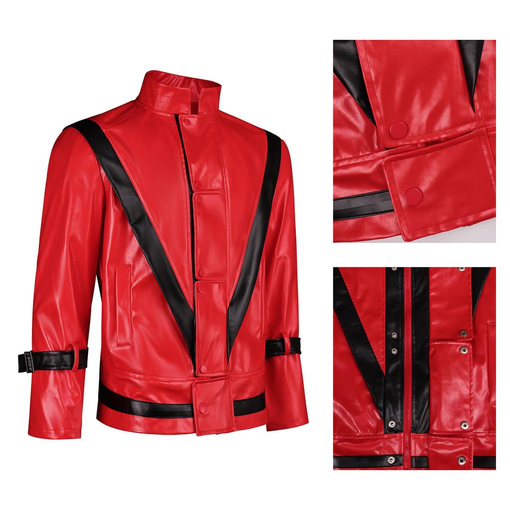 Michael Jackson Red Leather Jacket Cosplay Costume For Halloween Party Stage Performance