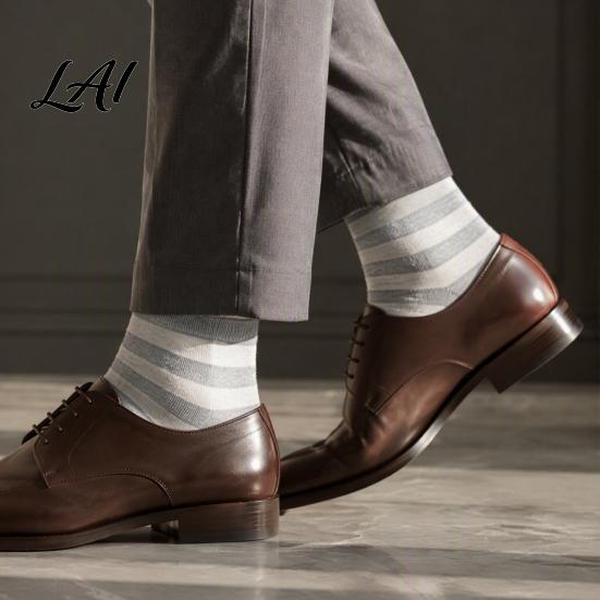 Moisture Wicking Athletic Socks 1 Pair Men's Stripe Crew Socks Mid-Calf Dress for Business Breathable Commuter Cotton Casual with High-Elastic