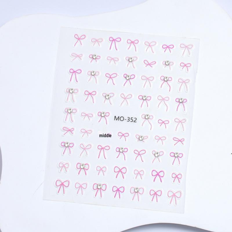 3D Crystal Diamond Bow Nail Stickers: Black & White Self-Adhesive Cute Embossed Decals