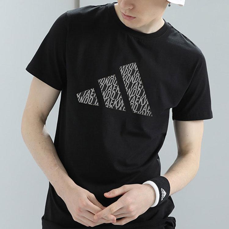 Adidas Printed Logo Letter Design Breathable Skin-Friendly Sports Fitness Crew Neck Short Sleeve T-Shirt Unisex T-Shirts Black ADICLTSPSTK-BGY