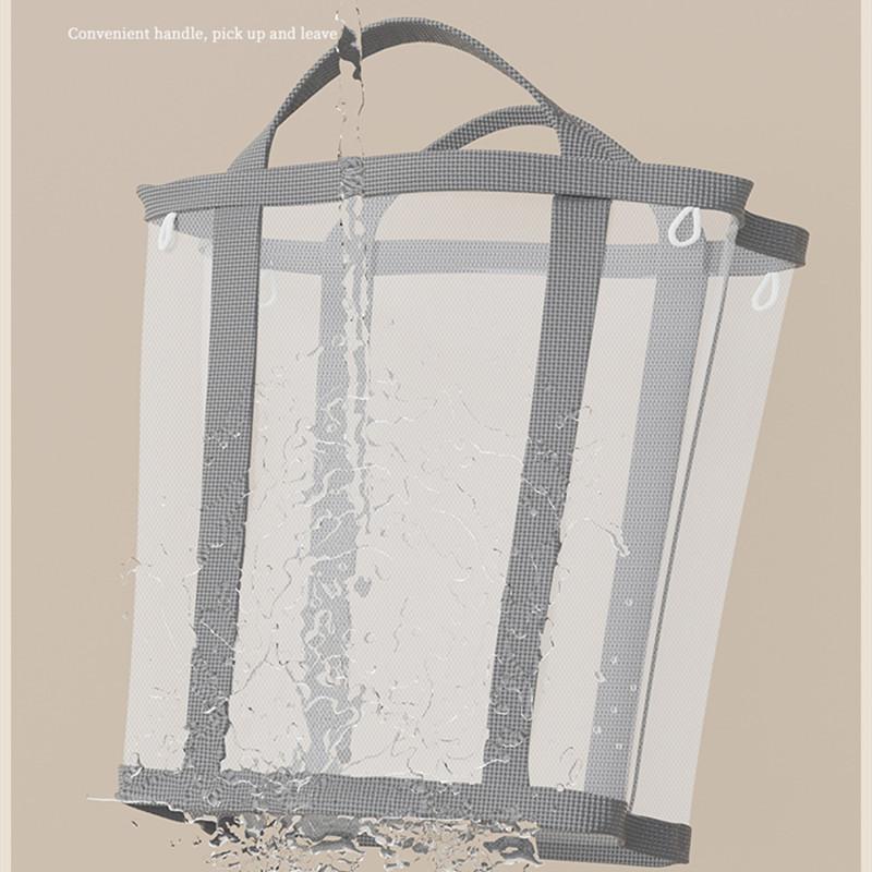 Large Capacity Nylon Mesh Laundry Basket with Handle Breathable Folding Portable Dirty Clothes Organizer Bags Toys Storage Bag