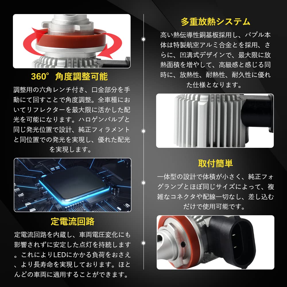 FUTWOD Fog Lamp, LED, H8, H11, H16, Lemon Yellow, Yellow, White, 3 Color Switching,