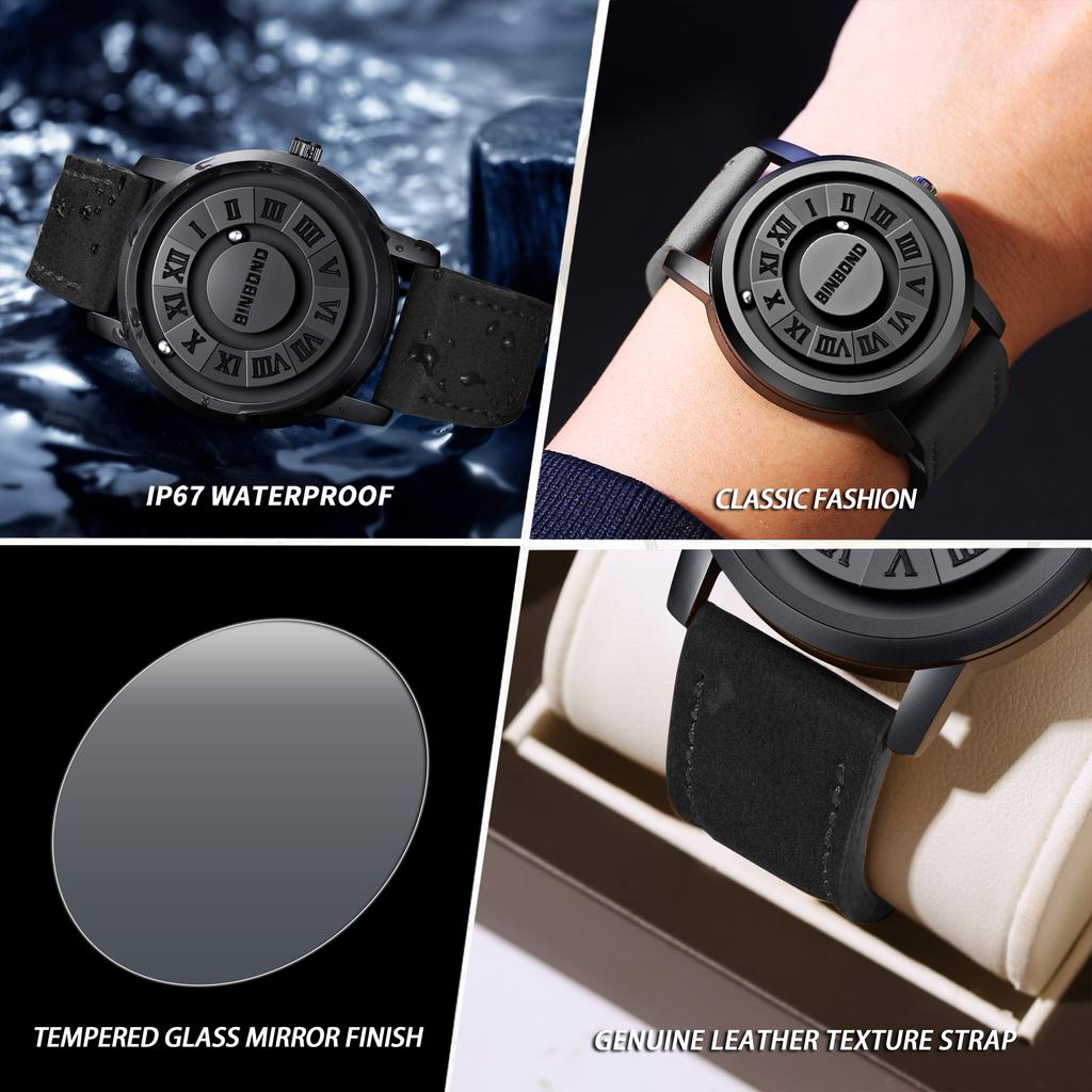 BINBOND Herren Schwarz Tech Magnetische Levitation Uhr Neues Konzept Kreative Persönlichkeit Wasserdicht Quarz Armbanduhr für Herren Geschenk