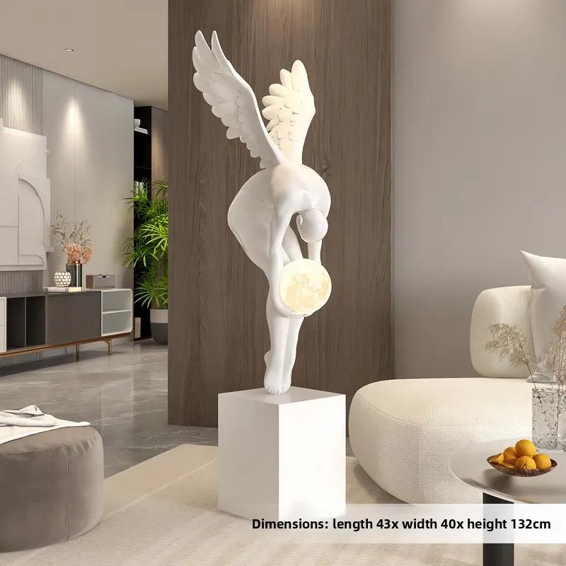 Creative Modern Abstract Wing Figure Model Statues Living Room Entrance Luminous Ornaments Indoor Floor Statue Home Decorative C