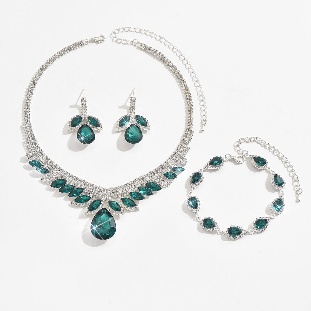 Populaire Collier Chaîne Clavicule Bracelet Type Goutte d'Eau Strass Cristal Plein de Diamants Ensemble Trois Pièces