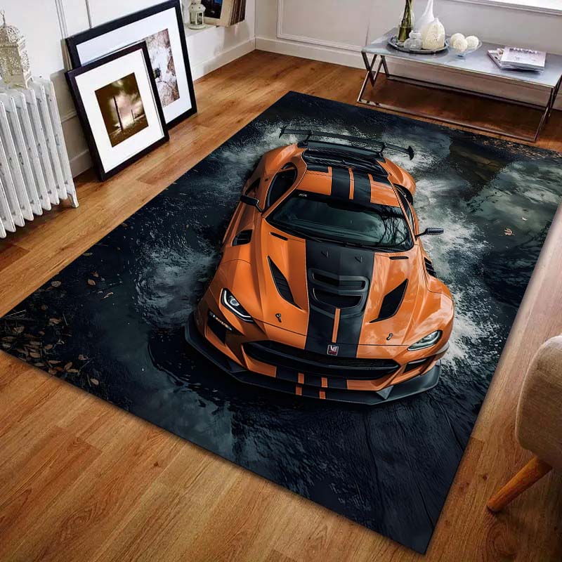 Orange Racing Car Print Carpet for Bedroom Living Room Bedside Sofa Floor Mat Modern Home Decor Area Rug Large Size