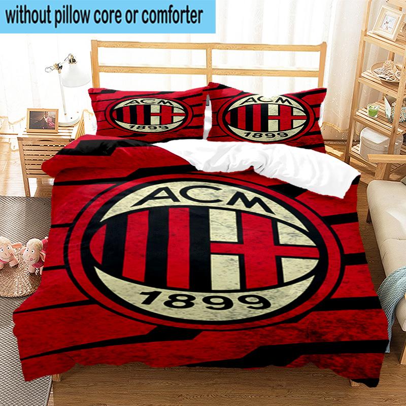 3pcs Milan Football Club Printed Bedding Set Duvet Cover Closure Includes 1 Duvet Cover & 2 Pillowcases Bedding Sets Home Decor Gifts