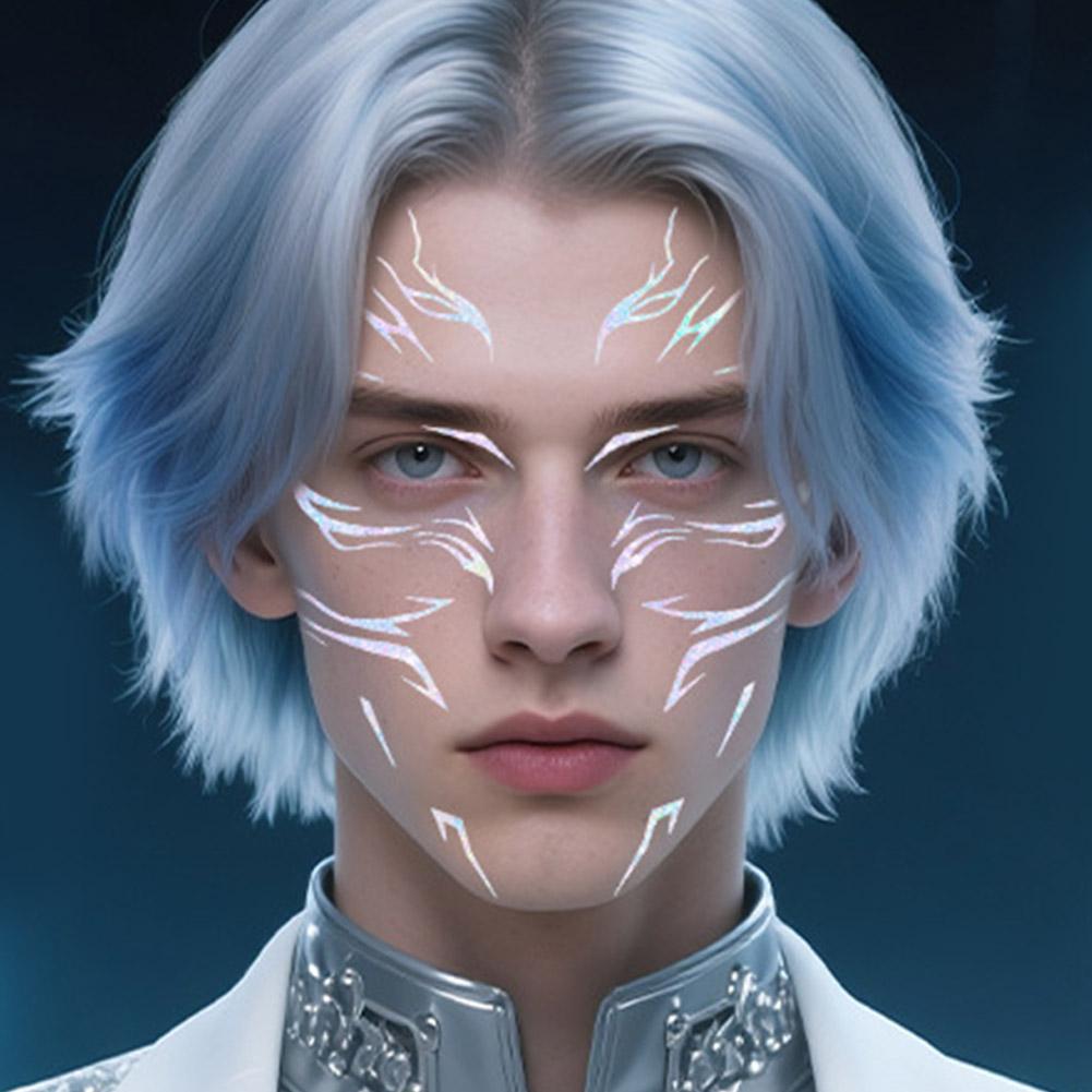 Temporary Tattoos, Purple Lightning Bold Makeup for Cosplay Role Play, Waterproof Face Art Stickers