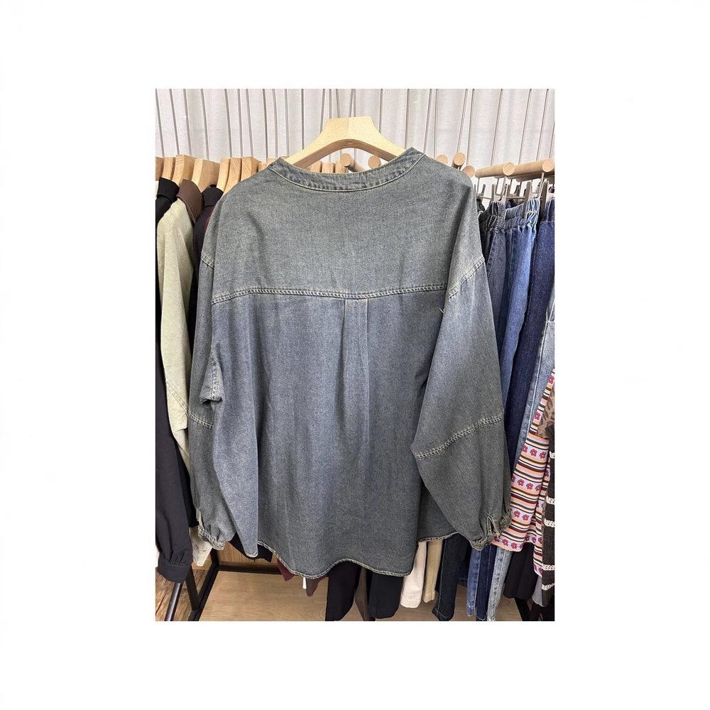 Xiao Wang's Retro Denim Round Neck Oversized Casual Jacket