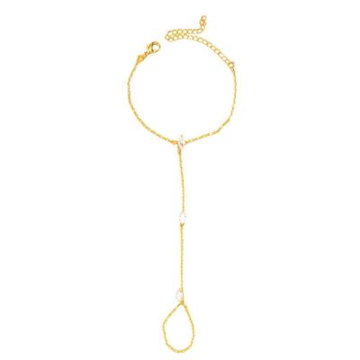 Women Thin Chain Finger Ring Hand Chain Gold/Silver Finger Bracelet Crystal Zircon Bracelet