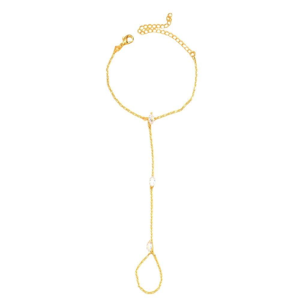Personalized Gold/Silver Crystal Zircon Bracelet Hand Jewelry Women Thin Chain Finger Ring Hand Chain Finger Bracelet