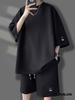Men's Korean Summer Suit Korean Casual T-shirt + Shorts Suit Men's Tracksuit Solid Color Tracksuit Loose Suit Plus Size