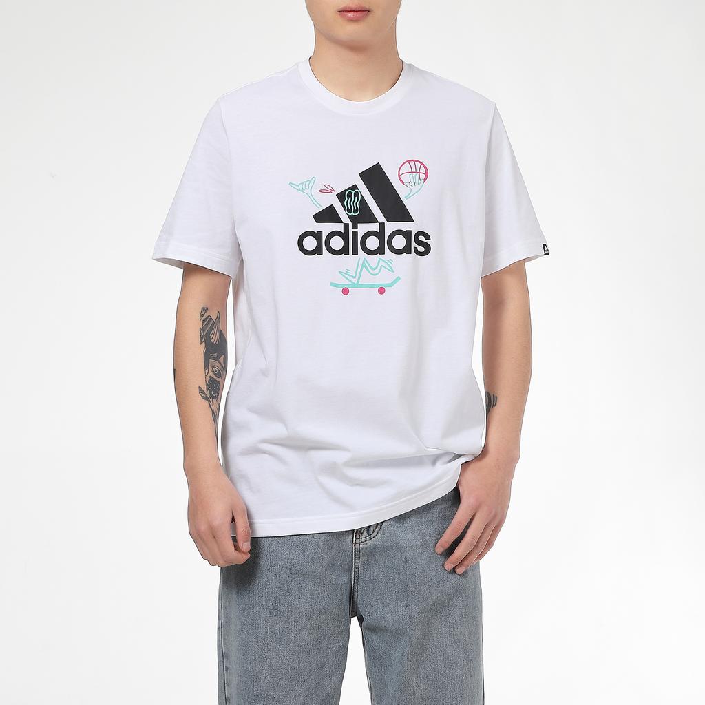 Adidas Logo Print Sports Short Sleeve T-Shirt Men Tops White GL3708